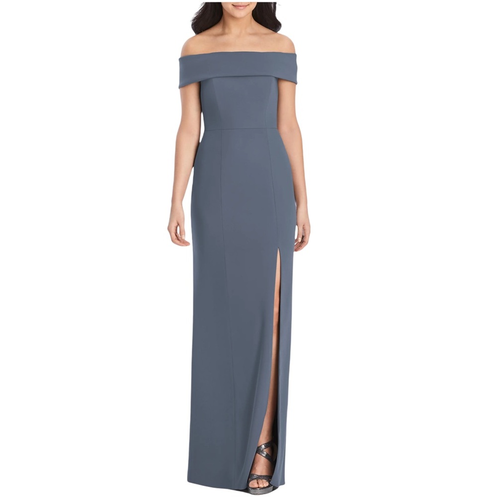 DESSY COLLECTION Formal Full Length Trumpet Crepe Off Shoulder Dress Size 10